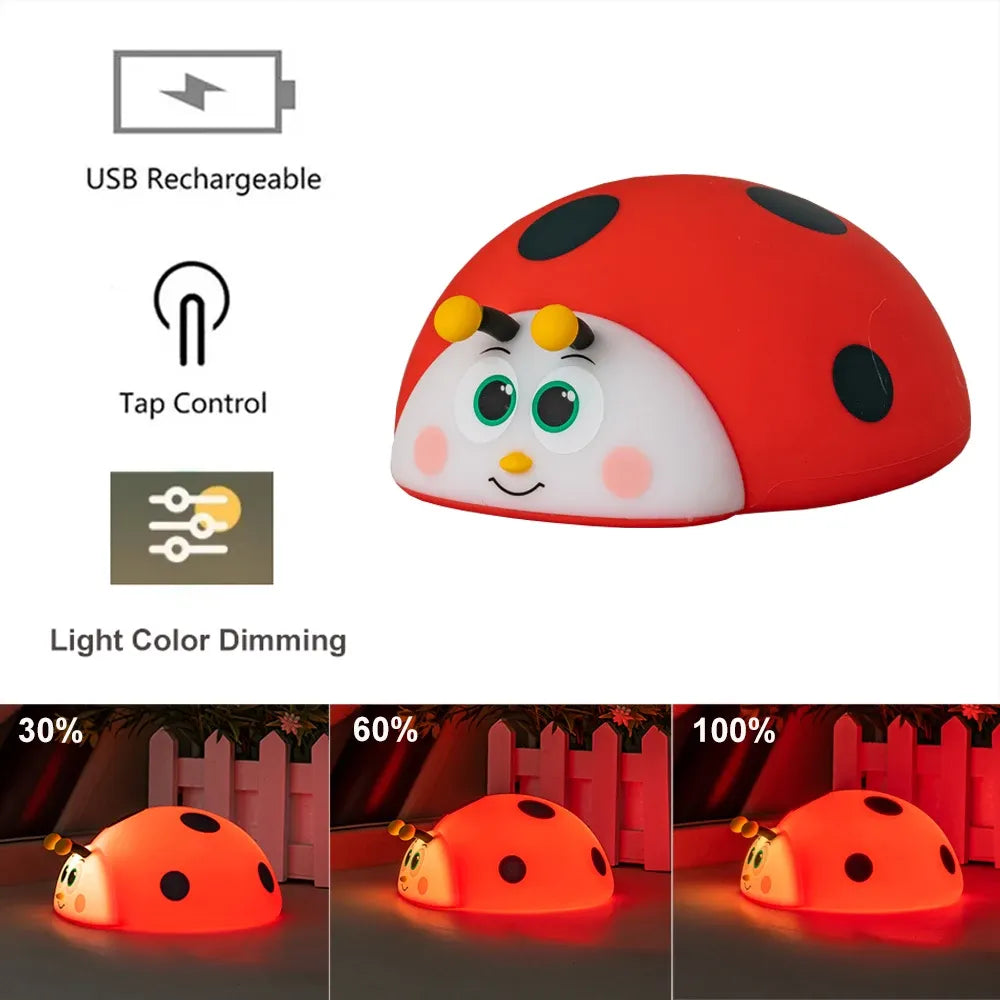 Ladybug Silicone Nursery Night Light Touch Control Rechargeable LED Lamp