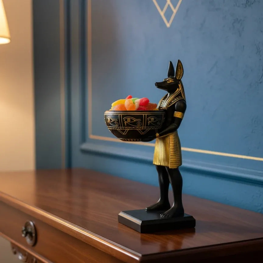 Egyptian Anubis Candy Bowl Statue – Ancient Egypt Resin Key & Snack Holder