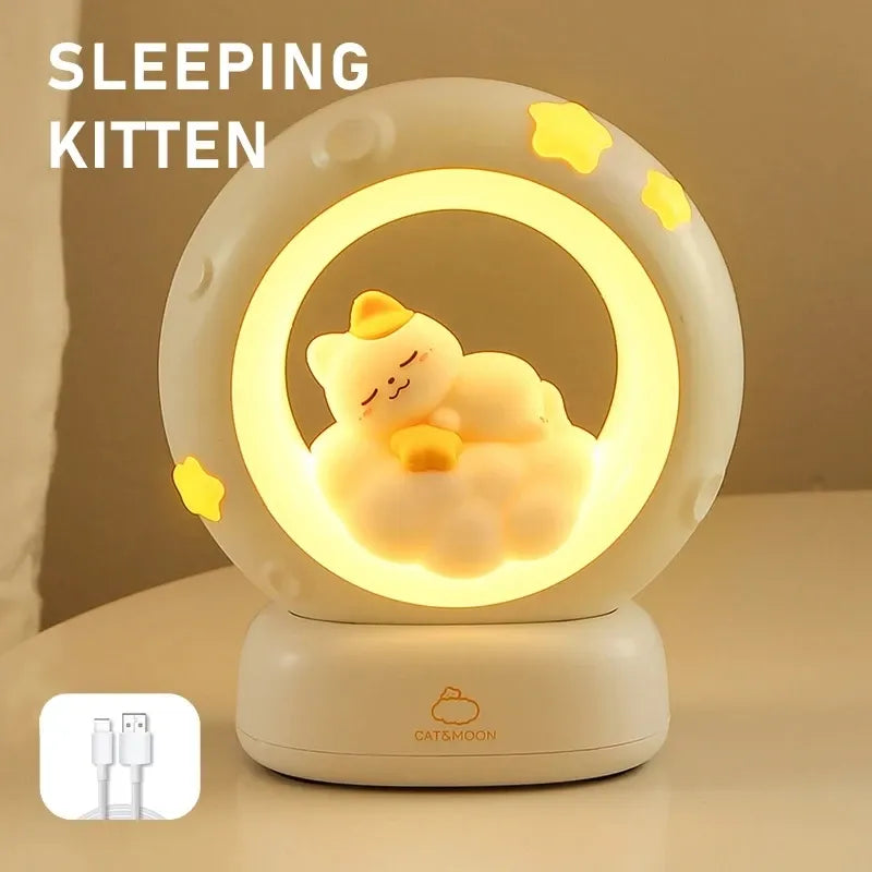 Cute Moon Rabbit LED Night Light USB Rechargeable Touch Sensor Lamp