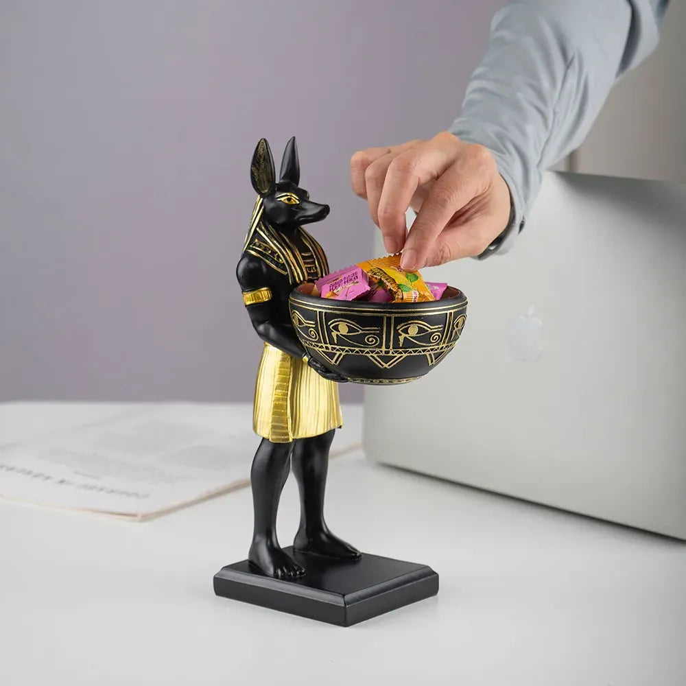 Egyptian Anubis Candy Bowl Statue – Ancient Egypt Resin Key & Snack Holder