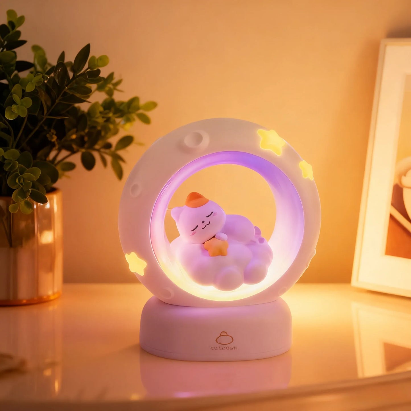 Cute Moon Rabbit LED Night Light USB Rechargeable Touch Sensor Lamp
