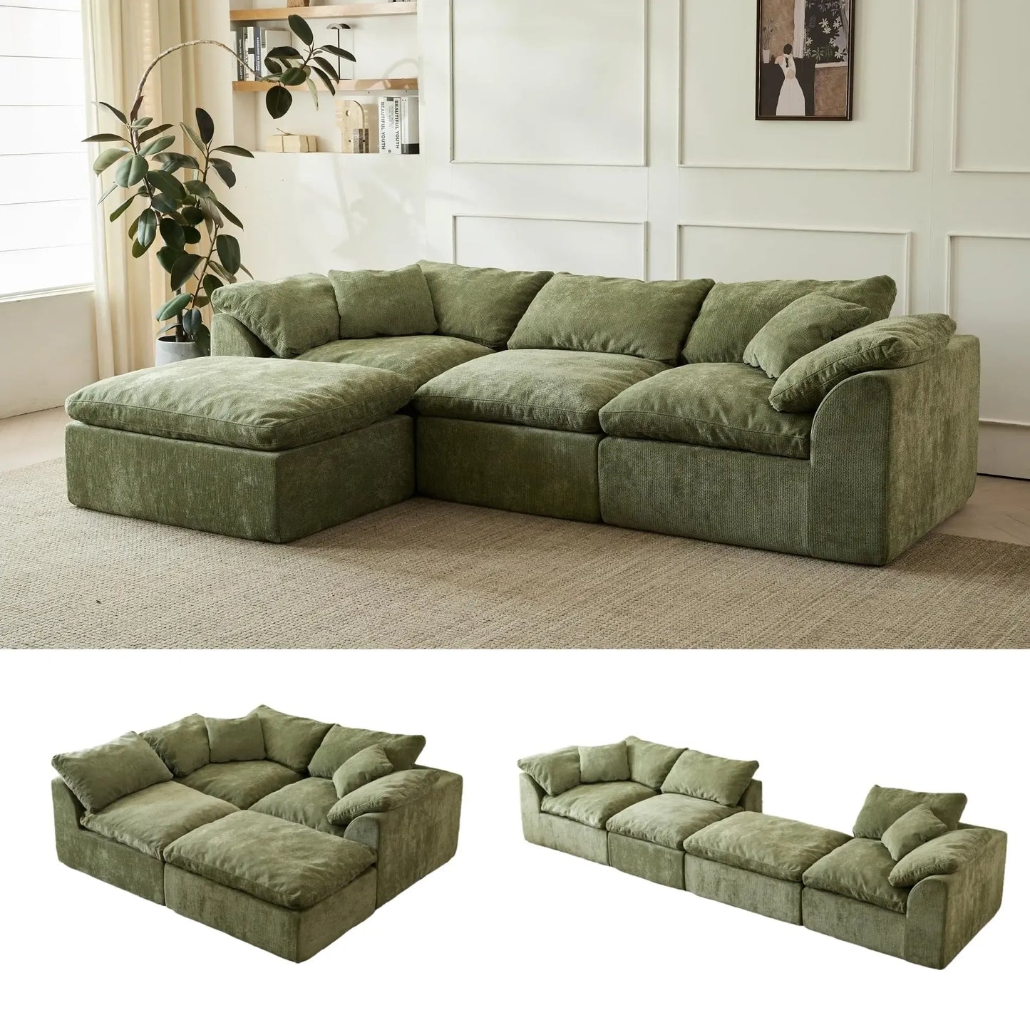 109" Modular Cloud Sectional Sofa 6-Piece Deep Seat Corduroy L-Shaped Couch
