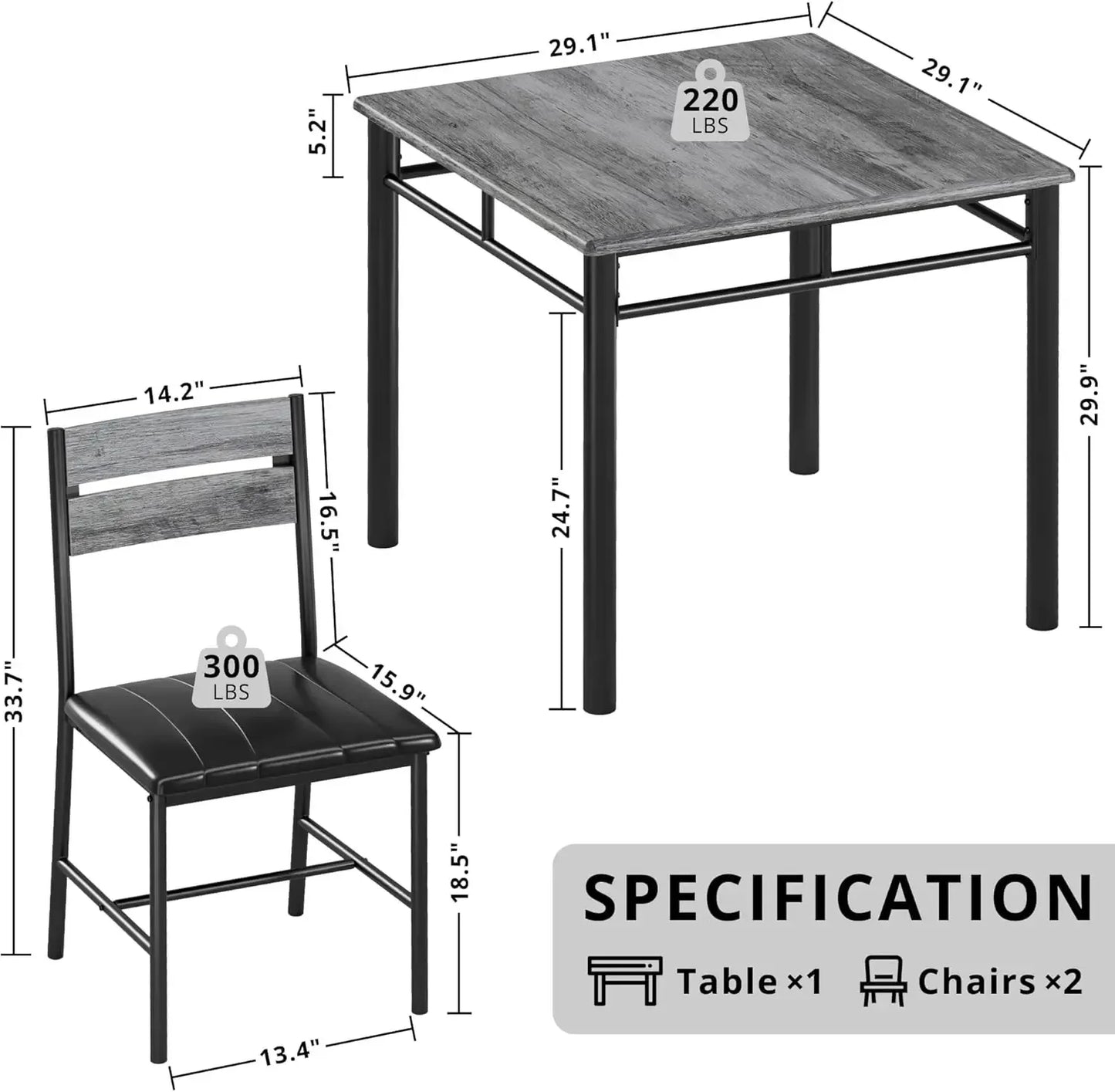 3-Piece Compact Dining Set Small Kitchen Table & 2 Upholstered Chairs - Ninjanew