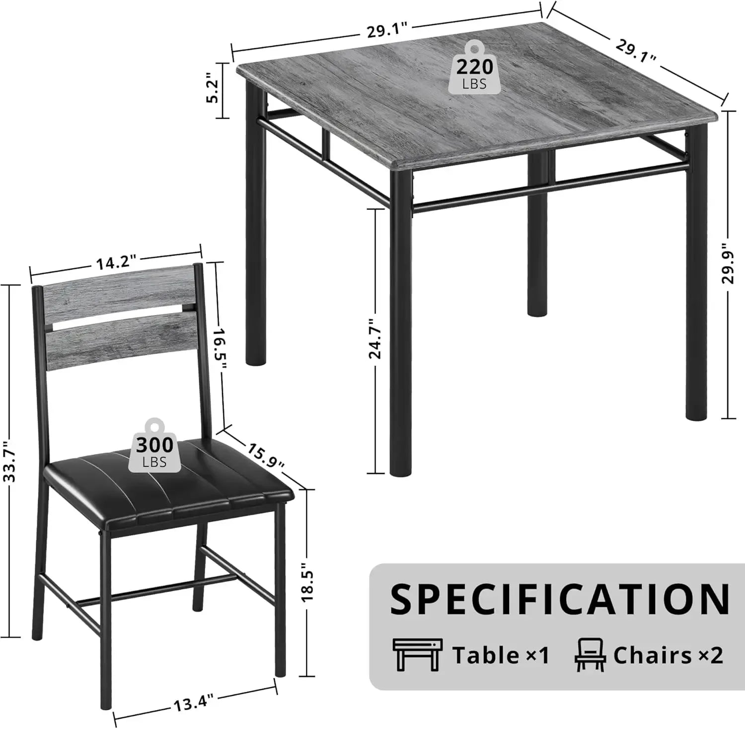 3-Piece Compact Dining Set Small Kitchen Table & 2 Upholstered Chairs - Ninjanew