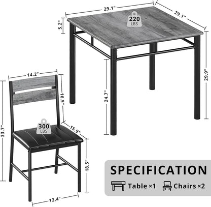 3-Piece Compact Dining Set Small Kitchen Table & 2 Upholstered Chairs - Ninjanew