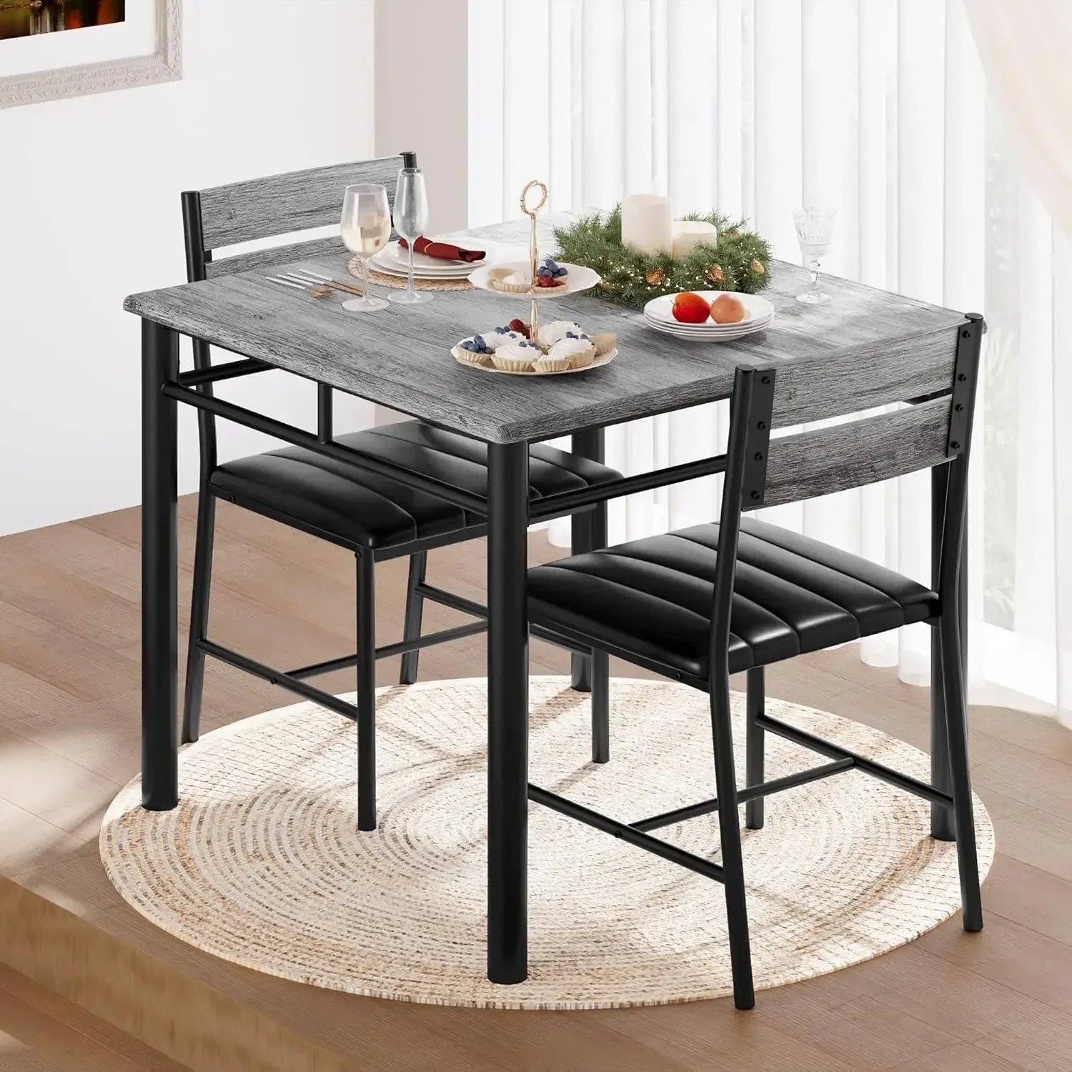3-Piece Compact Dining Set Small Kitchen Table & 2 Upholstered Chairs - Ninjanew