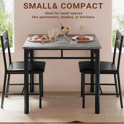 3-Piece Compact Dining Set Small Kitchen Table & 2 Upholstered Chairs - Ninjanew