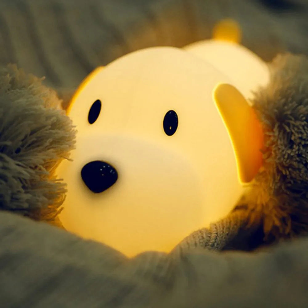 Dimmable Puppy Silicone Night Light Touch Control & Timer Rechargeable Lamp