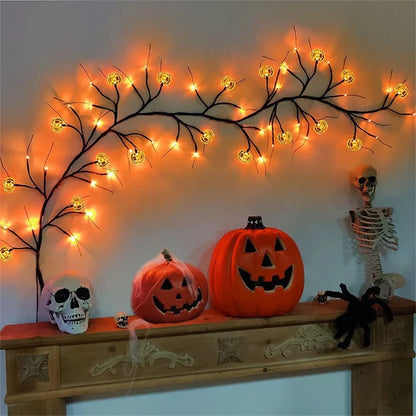 Halloween Willow Vine String Lights 8 Modes Bat & Pumpkin LED Decor - Pumpkins Vine Strips