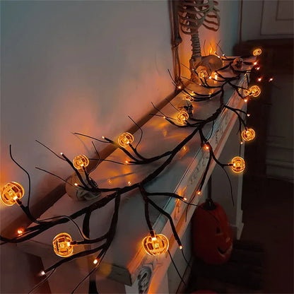 Halloween Willow Vine String Lights 8 Modes Bat & Pumpkin LED Decor - Pumpkins Vine Strips