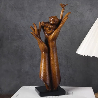 Hand of Aspiration Resin Sculpture – Wood Grain Abstract Hand Decor Statue - 