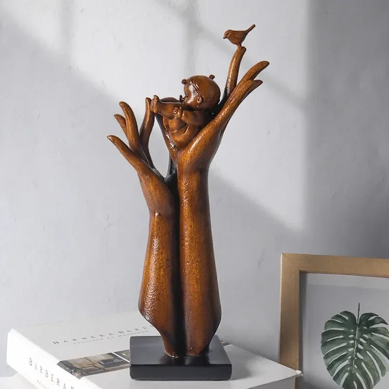 Hand of Aspiration Resin Sculpture – Wood Grain Abstract Hand Decor Statue - 