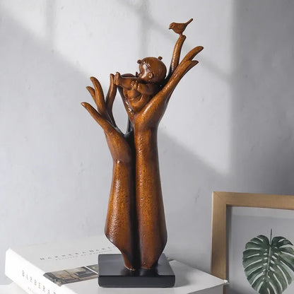 Hand of Aspiration Resin Sculpture – Wood Grain Abstract Hand Decor Statue - 