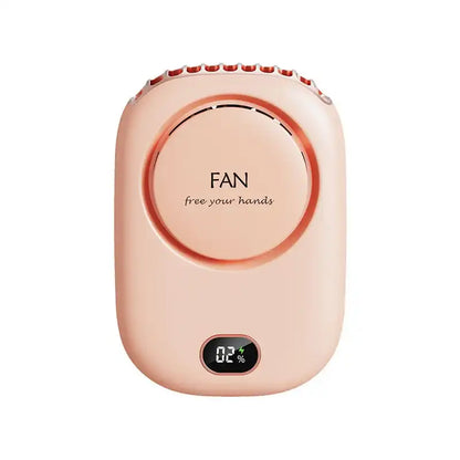 Handheld fan with digital display on a white background