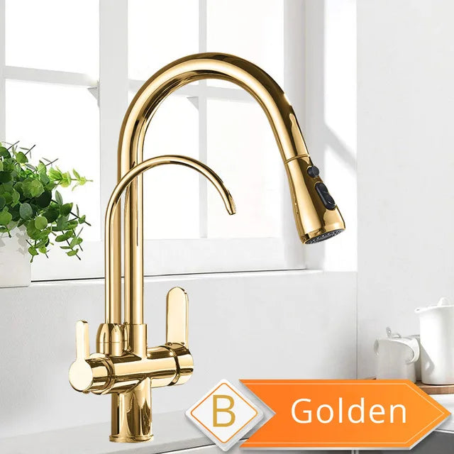 3-Way Filter Kitchen Faucet 360° Rotating Black Water Purifier Mixer Tap