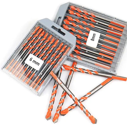 Set of drill bits with orange and gray design, labeled 6mm and 8mm, on a white background.