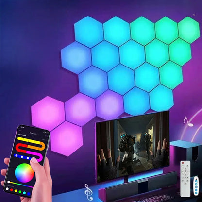 20PC Smart RGBIC Hexagon Wall Lights DIY Music Sync LED Panels with App Control - Ninjanew