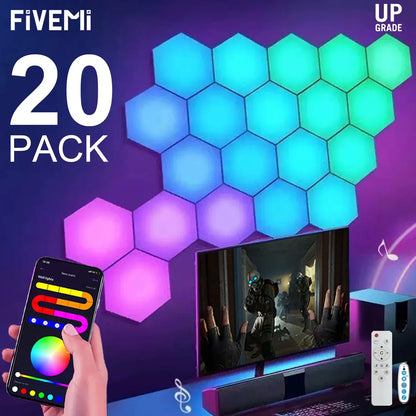 20PC Smart RGBIC Hexagon Wall Lights DIY Music Sync LED Panels with App Control - Ninjanew