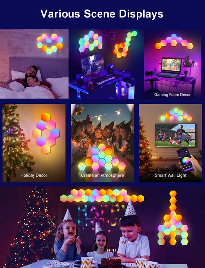 20PC Smart RGBIC Hexagon Wall Lights DIY Music Sync LED Panels with App Control - Ninjanew