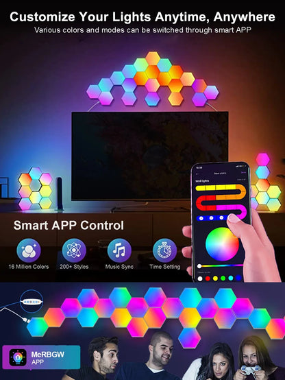 20PC Smart RGBIC Hexagon Wall Lights DIY Music Sync LED Panels with App Control - Ninjanew