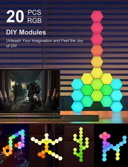 20PC Smart RGBIC Hexagon Wall Lights DIY Music Sync LED Panels with App Control - Ninjanew