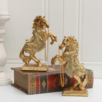 Elegant Golden Horse Statue Majestic Resin Sculpture for Office & Home Decor - 
