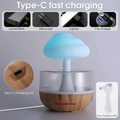 Rain Cloud Humidifier & Aroma Diffuser Mushroom Raindrop Atmosphere Lamp