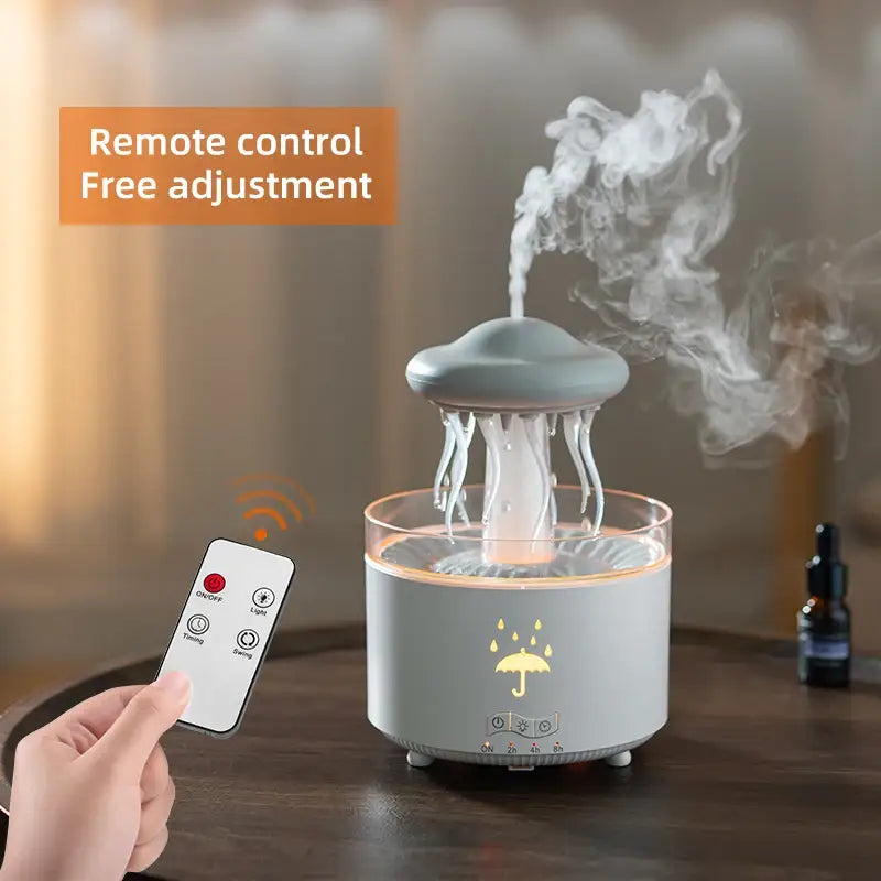 Humidifier with remote control on a wooden surface