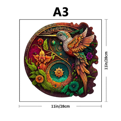 Decorative wall art with a bird and floral design, featuring dimensions on a white background.