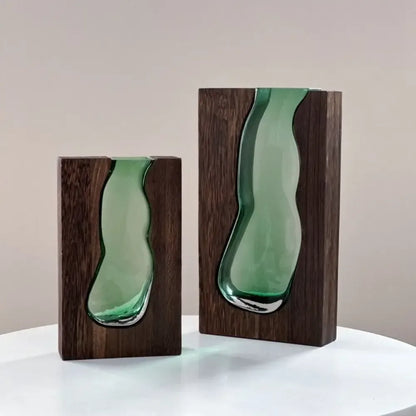 Creative Wooden Frame Glass Vase – Modern Hydroponic Flower Holder Decor - Style A- Small