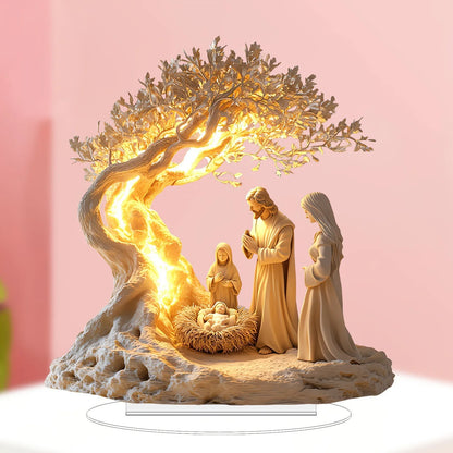 Jesus & Tree of Life Acrylic Statue – Holy Family Newborn Home Ornament