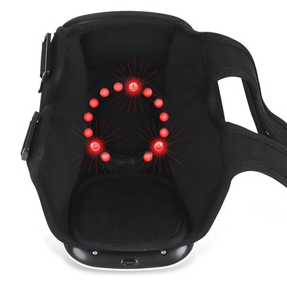 Black Knee massager with red LED lights on a white background
