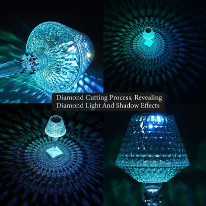 Collage of diamond cutting process with close-up shots of a crystal object.