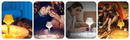 Collage of people using a glowing lamp in various settings