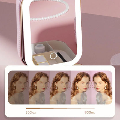 LED Makeup Bag with Mirror – PU Leather Cosmetic Travel Case