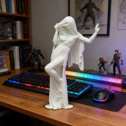 Elegant Veiled Lady Sculpture – Modern Artistic Resin Lady Statue Decor - White