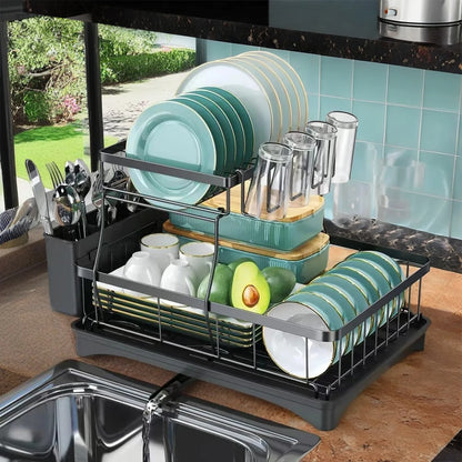 Large 2-Tier Dish Drying Rack – Heavy-Duty Metal Kitchen Counter Organizer