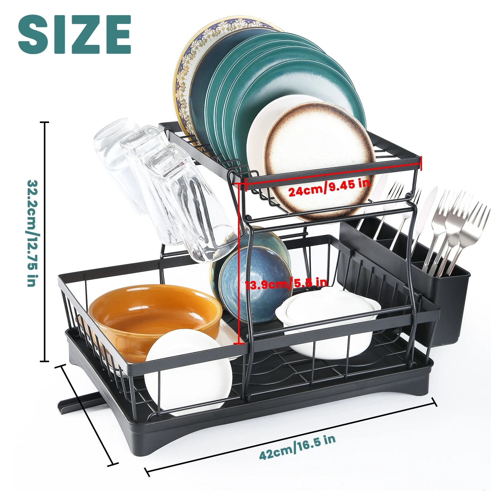 Large 2-Tier Dish Drying Rack – Heavy-Duty Metal Kitchen Counter Organizer