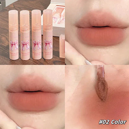 6Pcs Matte Lipstick & Blush Palette Set Velvet Nude Lip Glaze & Necklace Gift - 