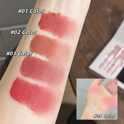 6Pcs Matte Lipstick & Blush Palette Set Velvet Nude Lip Glaze & Necklace Gift - 