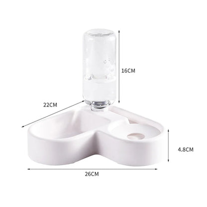 White pet water fountain with dimensions labeled on a white background