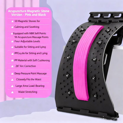 Acupuncture magnetic stone device with pink and black design on a light gray background