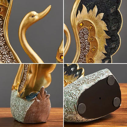 Elegant Swan Resin Sculpture Set – Luxury Swan Couple Tabletop Decor - L