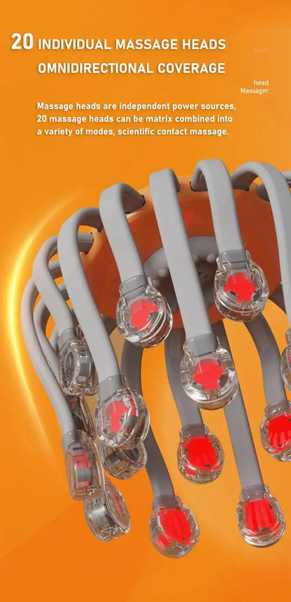 Massage gun heads with red accents on an orange background
