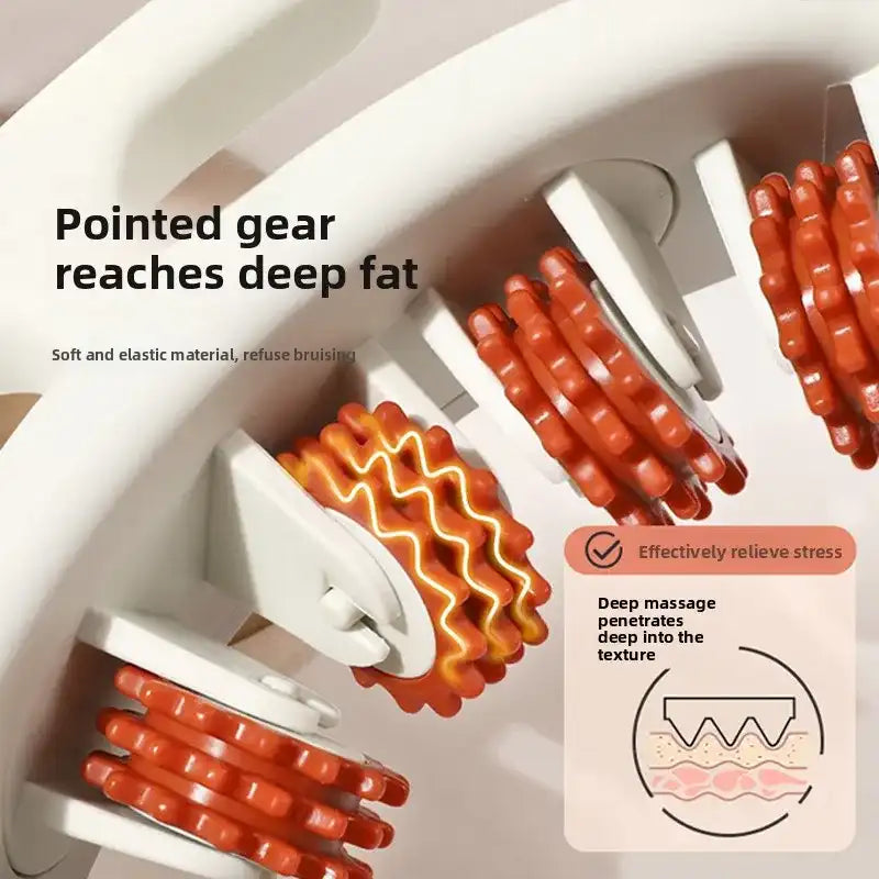 Massage roller with pointed gear design on a white background