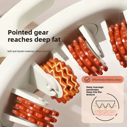 Massage roller with pointed gear design on a white background