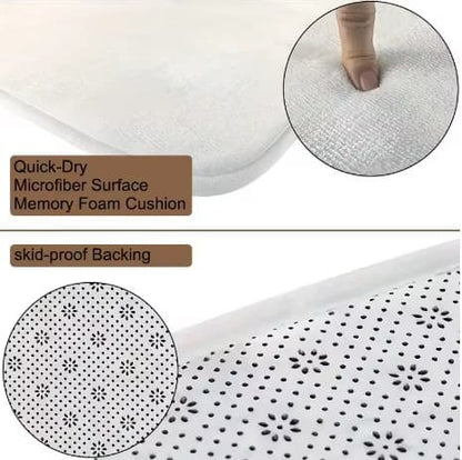 Memory foam cushion with quick-dry microfiber surface and skid-proof backing