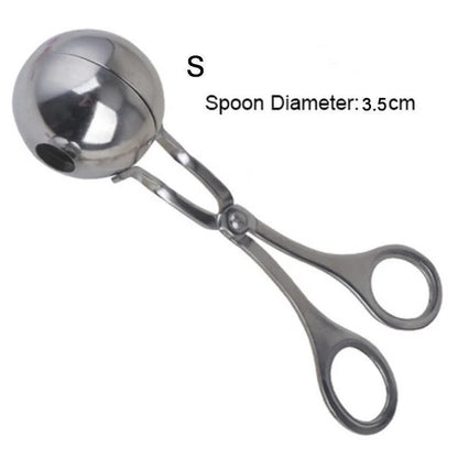 Metallic kitchen scoop with a spherical end on a white background