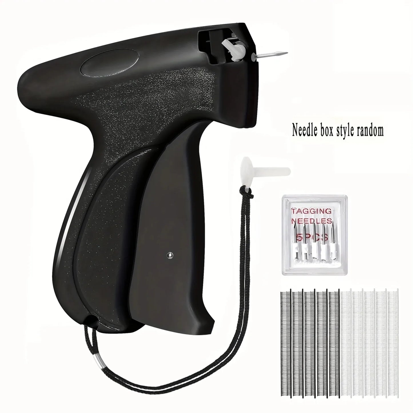 Black tagging gun with needles on a white background