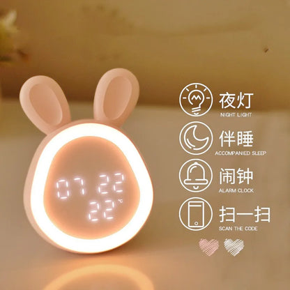 Cute rabbit-shaped digital clock with LED display on a soft background